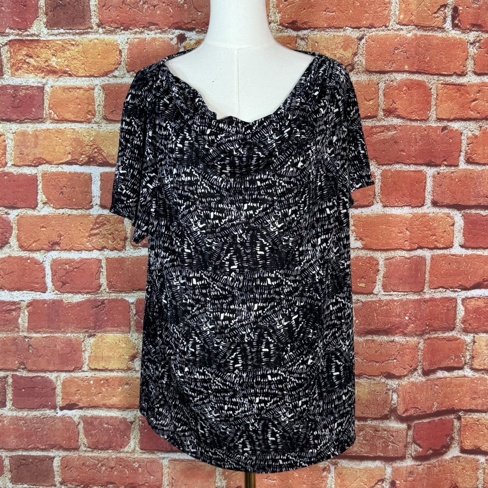 Jacqueline Smith Collection Women's Black Geometric Sheer Blouse Size XL‎